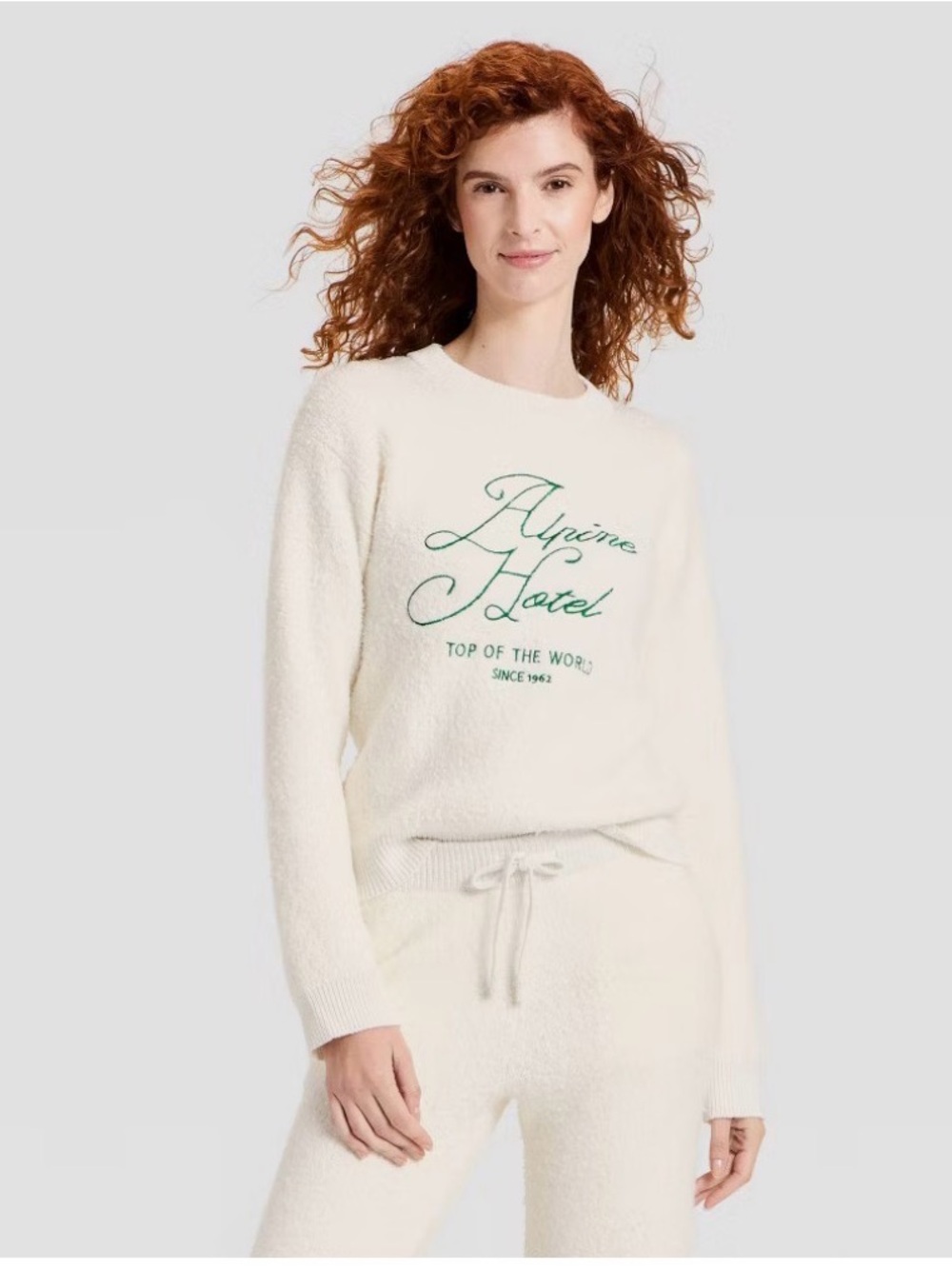 Universal Thread Cream Knit Pullover with Green Script